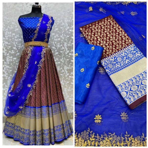 Jacquard New Desing Semi-Stitched Lehenga - Image 11