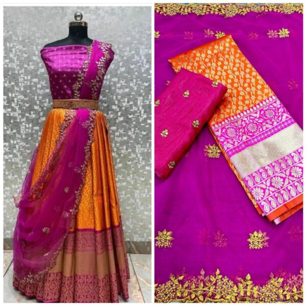 Jacquard New Desing Semi-Stitched Lehenga