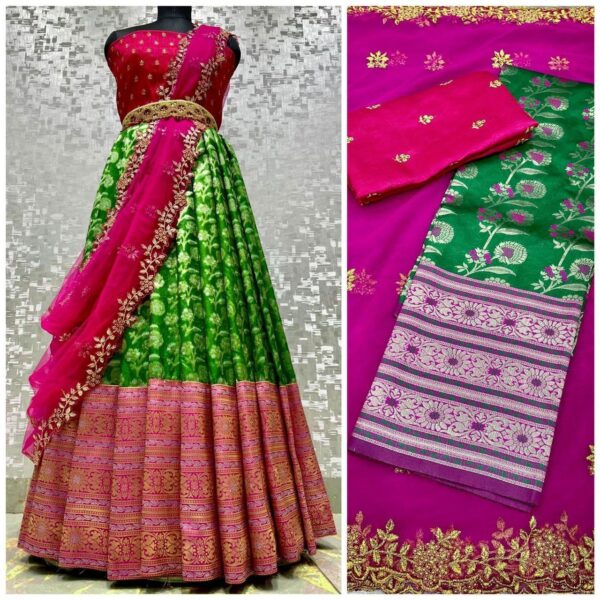 Jacquard New Desing Semi-Stitched Lehenga - Image 3