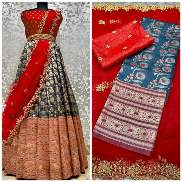 Jacquard New Desing Semi-Stitched Lehenga - Image 7