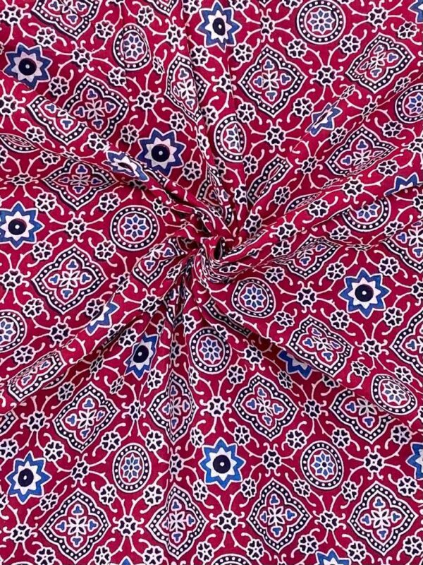 Ajarakh Cotton  Colour Natural Dye Mughal Print 44 Inches Width Fabric - Image 8