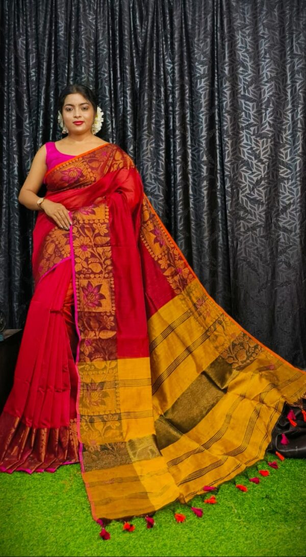 Handloom Copper JoriMeena Saree - Image 3