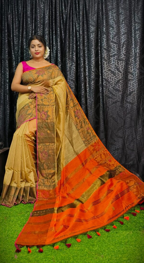 Handloom Copper JoriMeena Saree - Image 9