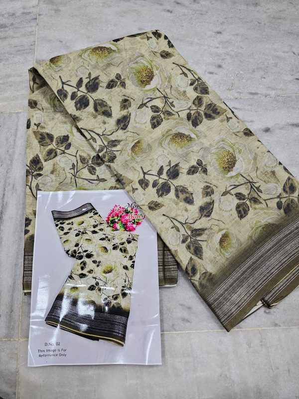 Digital printing Lenin cotton printed saree - Image 3