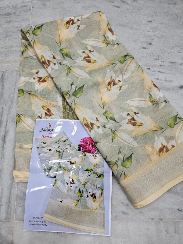 Digital printing Lenin cotton printed saree - Image 4