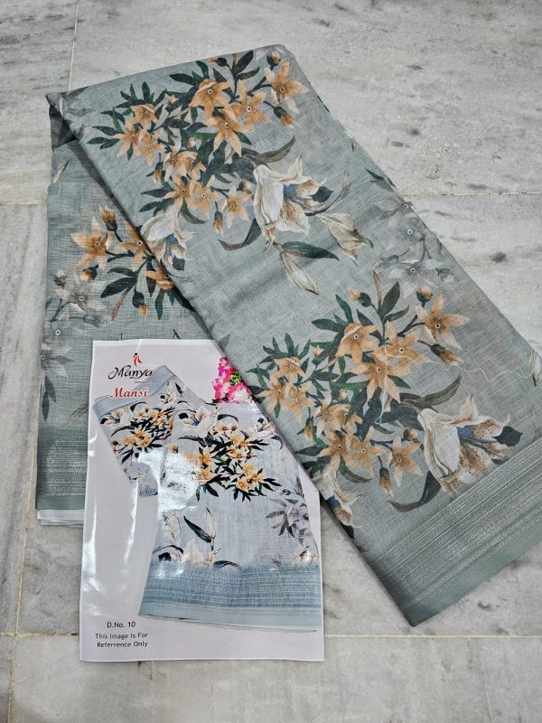 Digital printing Lenin cotton printed saree - Image 5