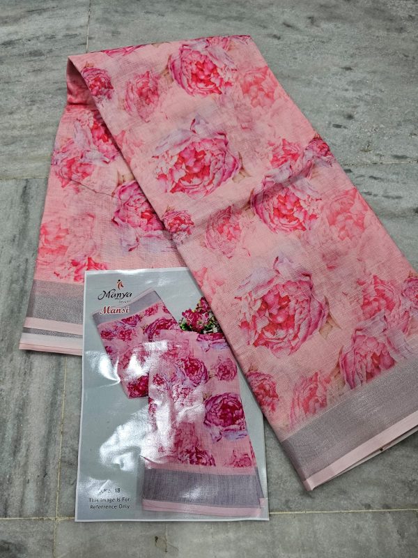 Digital printing Lenin cotton printed saree - Image 6