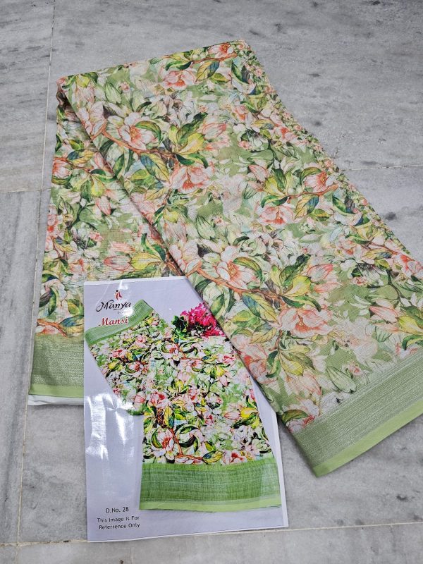 Digital printing Lenin cotton printed saree - Image 7