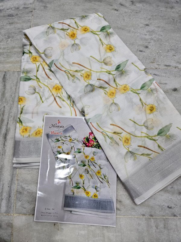 Digital printing Lenin cotton printed saree - Image 9